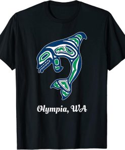 Blue Green Native American Olympia WA Orca Killer Whale T-Shirt