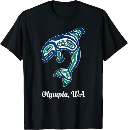 Blue Green Native American Olympia WA Orca Killer Whale T-Shirt