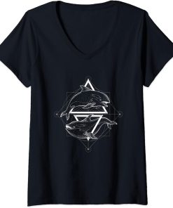 Womens Abstract Orca Illustration - Geometric Whale Sea Ocean V-Neck T-Shirt