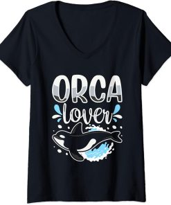 Womens Orca Lover Protect Orcas Whale Sea V-Neck T-Shirt