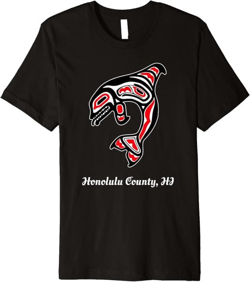 Native Honolulu County Hawaii Red Orca Killer Whale Premium T-Shirt