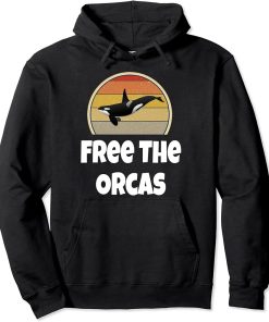 Funny Orca Whale Shirt Ocean Sea Gift Retro Free The Orcas Pullover Hoodie