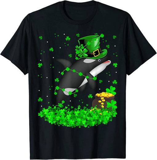 Irish Shamrock Leprechaun Orca Fish St. Patrick"s Day T-Shirt