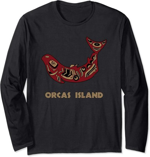 Orcas Island Washington Native American Salmon Fishermen Art Long Sleeve T-Shirt